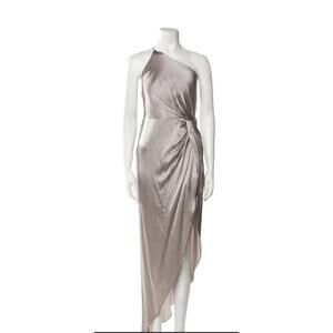Michelle Mason Silk One Shoulder Dress Size 10 Gray NWT Midi Draped